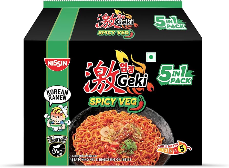 Nissin Geki Korean Ramen Spicy veg Noodles (5in1)400g